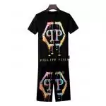 philipp plein manche courte jogging pas cher qp rainbow logo skull